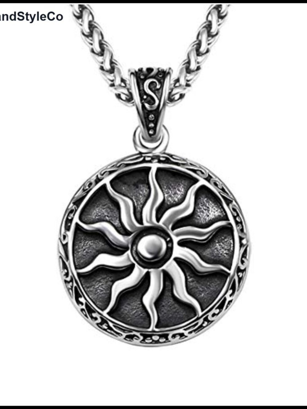 316L Stainless Steel Sun Pendant Necklace Punk Retro Vintage Amulet 22" Chain